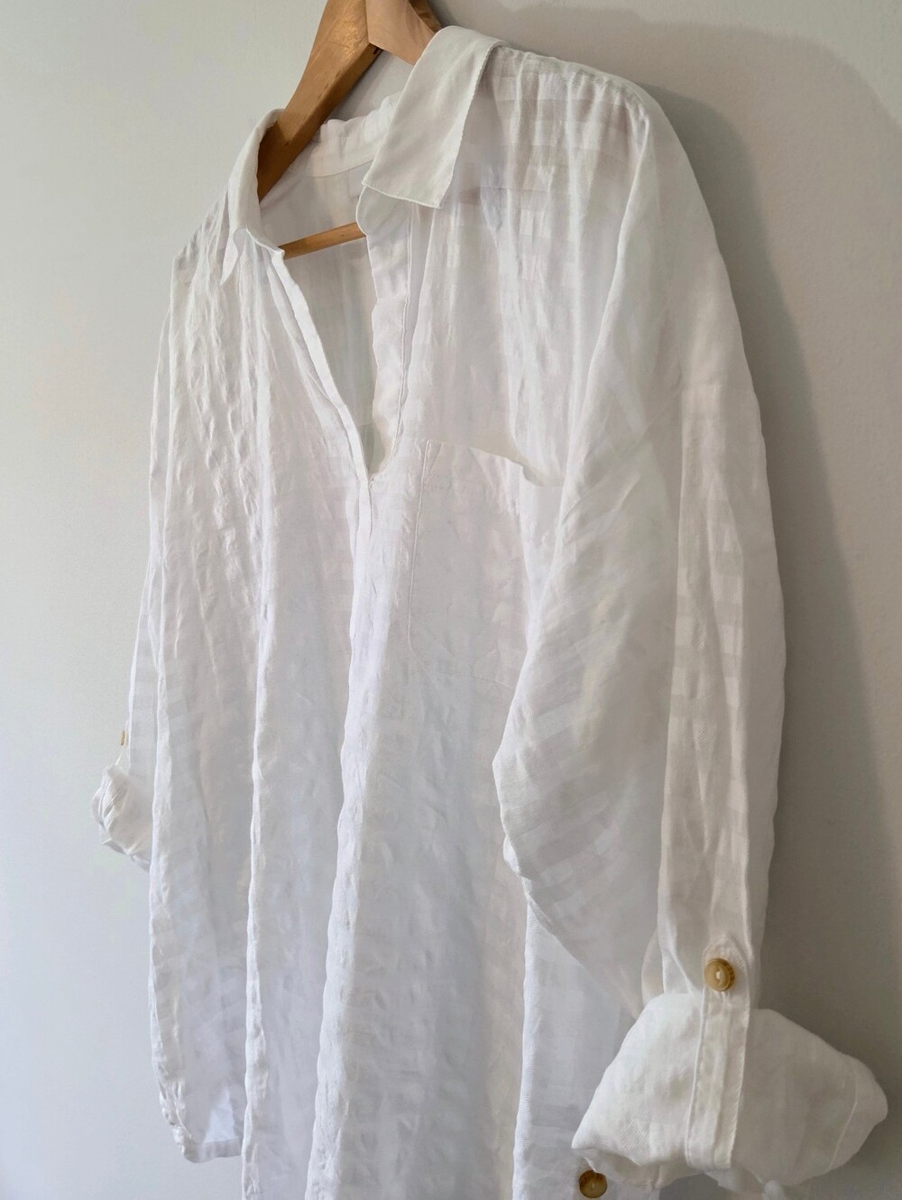 J. Jill Cotton Textured Windowpane V-Neck Popover Tunic - White XLP - Picture 6 of 12